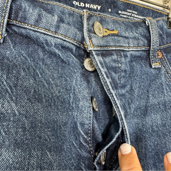 Old Navy Jeans slouchy raw hem size 2 Dark Blue Distressed Straight Leg Jeans - Picture 5 of 10